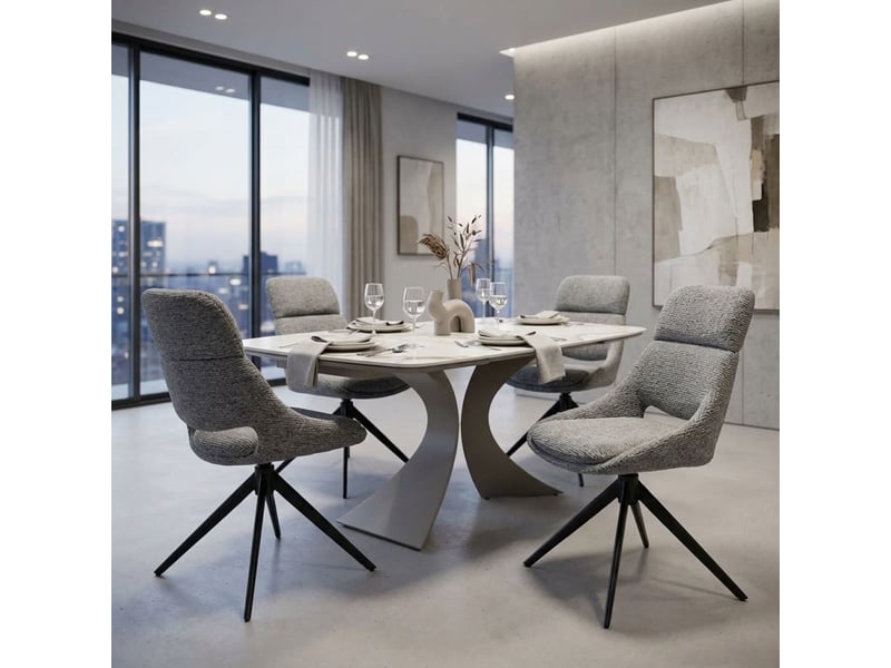 Lot 2 chaises de repas pivotantes 360° tissu gris pieds métal – maple - Conforama B
