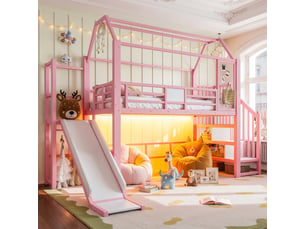 Lit mezzanine 90x200 cm <strong>OOIILLEE</strong> <strong></strong> coloris rose
