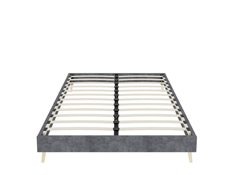  Cadre de lit 140x200 cm gris en tissu avec sommier à lattes  - Conforama R