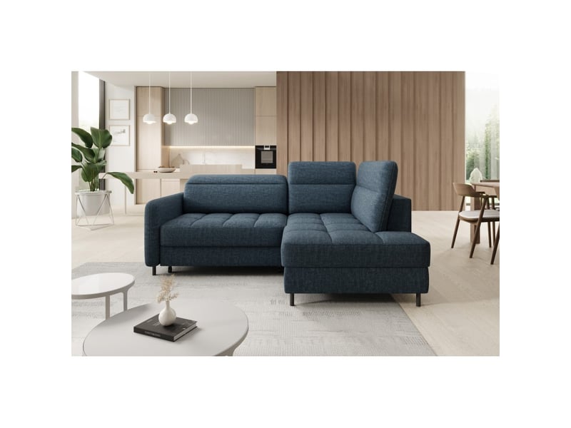  Canapé d'angle droit convertible barnea 208 cm bleu foncé avec rangement  - Conforama E
