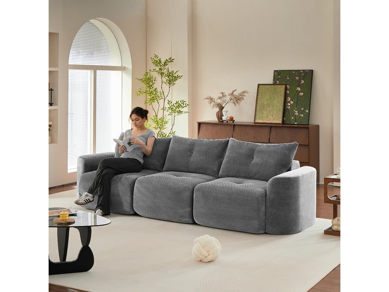 Canapé modulable compression 3 places,velours côtelé,279x100x84cm,configuration 2+1 avec assise amovible,sans montage,gris - Conforama B