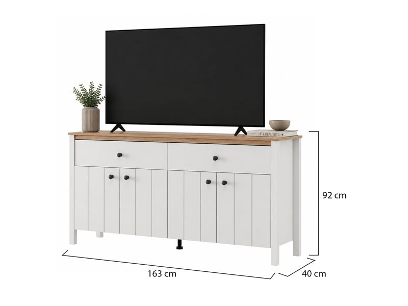  Buffet belve, commode 3 étagères, 163x40x92h cm blanc mat Belve - Conforama E