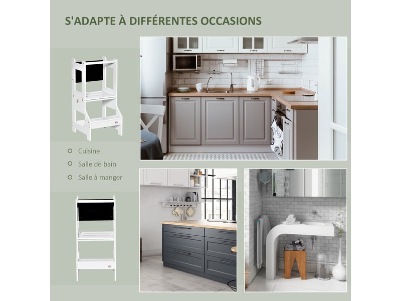  3 en 1 tour d'observation enfant, hauts rebords de sécurité et tableau noir, tour d'apprentissage avec barreau  - Conforama W