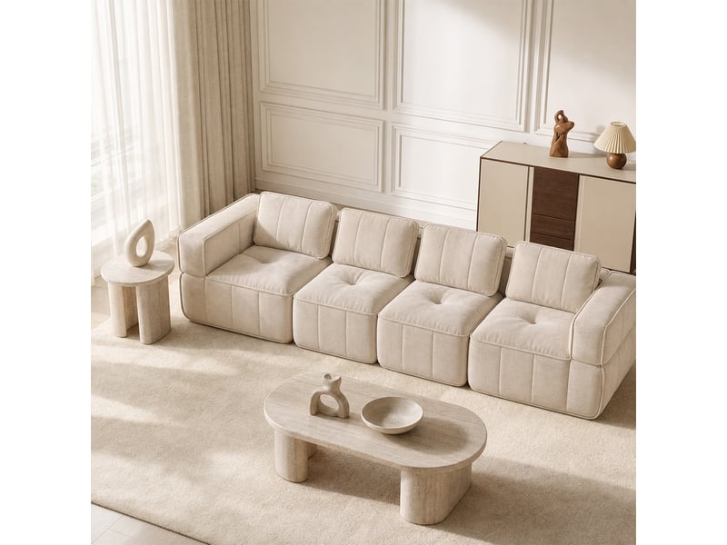  Canapé 4 places, revêtement en tissu, sans assemblage, beige  - Conforama B
