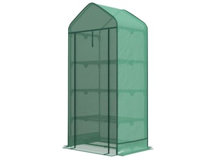 Serre à plantes à 4 niveaux avec porte enroulable, métal et pe, 69 x 49 x 158 cm, vert foncé