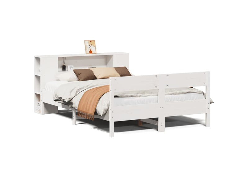 Lit double- lit adulte - lit bibliothèque sans matelas blanc 135x190 cm bois pin massif - Conforama A