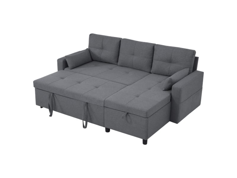  Canapé d'angle réversible convertible 3 pl lin gris coffre de rangement canapé d'angle gris - Conforama A