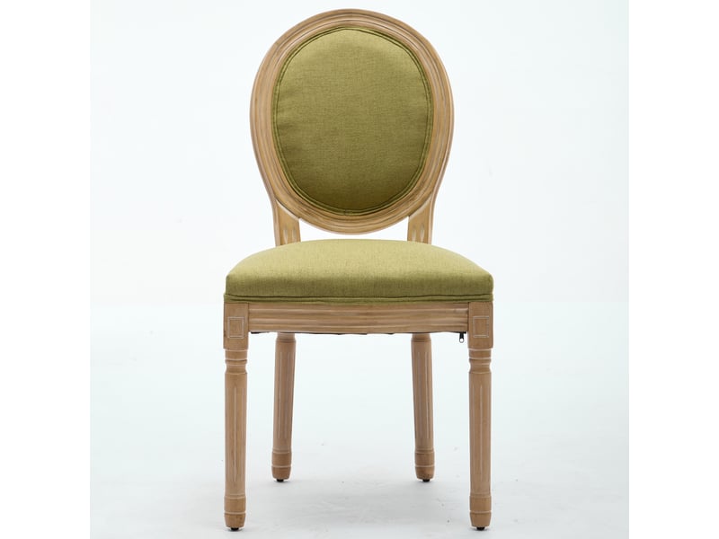  Lot de 2 chaises salle à manger style français bois massif dossier rotin lin imprimé tableau vert olive  - Conforama A