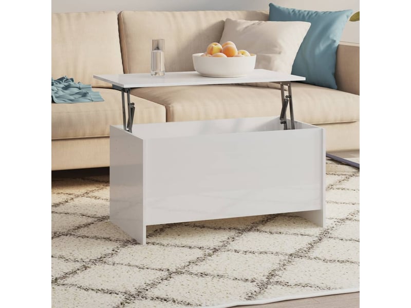  Table basse rectangulaire | table de salon blanc brillant 102x55,5x52,5 cm bois d'ingénierie  - Conforama B