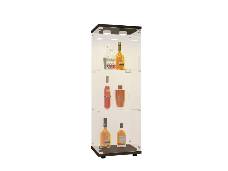  Vitrine d'exposition - 42x36x125cm -  cabinet 3 niveaux avec led, armoire meuble de collection simple porte - noir  - Conforama A