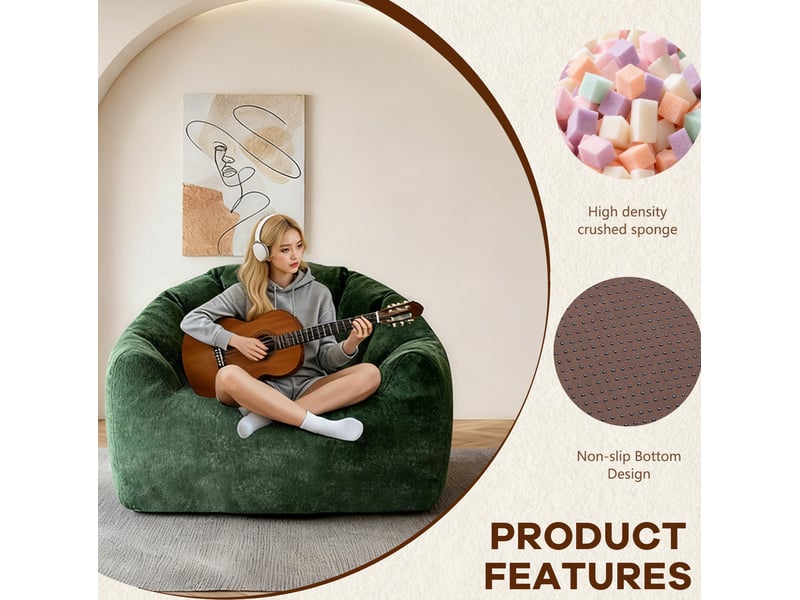  Fauteuil poire rond vert en tissu flanelle, soutien enveloppant pour vos moments de détente à la maison  - Conforama E