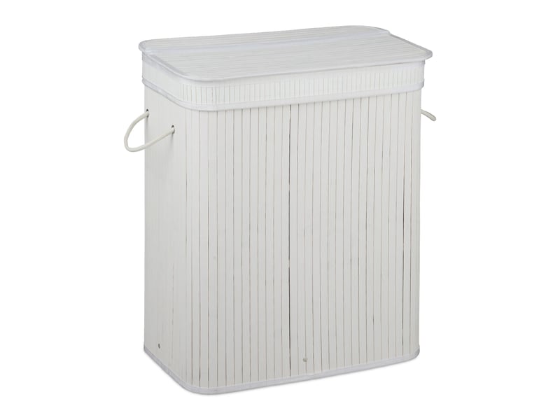  Panier à linge trieur décoratif salle de bain 63 x 55 x 35 cm avec 3 compartiments en bambou naturel 13_0011565  - Conforama A