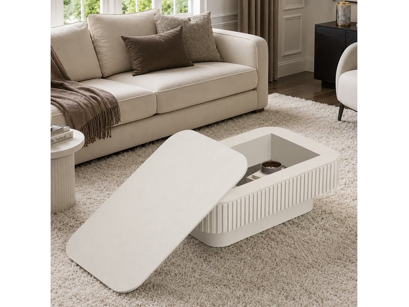  Table basse 98x60x35 cm coloris crème avec rangement sous le plateau  - Conforama D