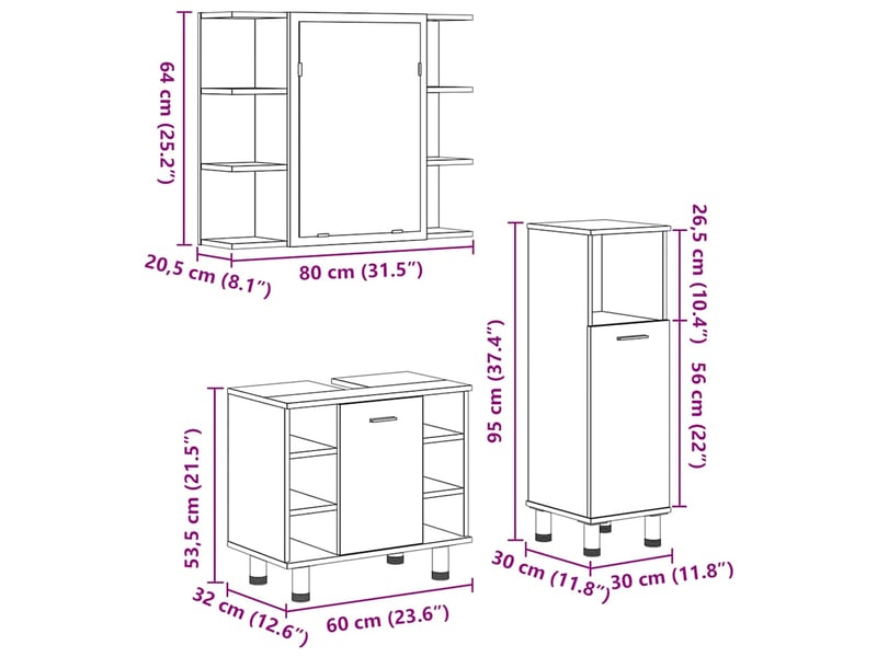  Ensemble de meubles salle de bain 3 pcs bois d'ingénierie cf63949  - Conforama E