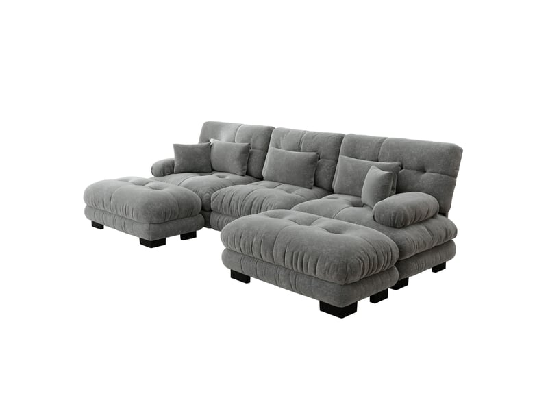  Canapé modulable modenvie 3 places gris en chenille 313 x 145 x 81 cm avec ottomans mobiles  - Conforama A