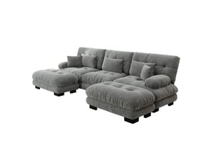 Canapé modulable modenvie 3 places gris en chenille 313 x 145 x 81 cm avec ottomans mobiles