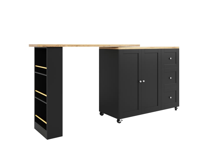  Îlot de cuisine pivotant 360° 135x39x106 cm sur roulettes mdf noir  - Conforama A