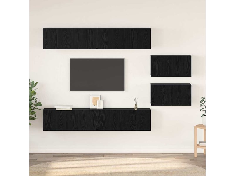  Ensemble meuble tv - banc tv - meuble de rangement 6 pcs chêne noir bois d'ingénierie  - Conforama B