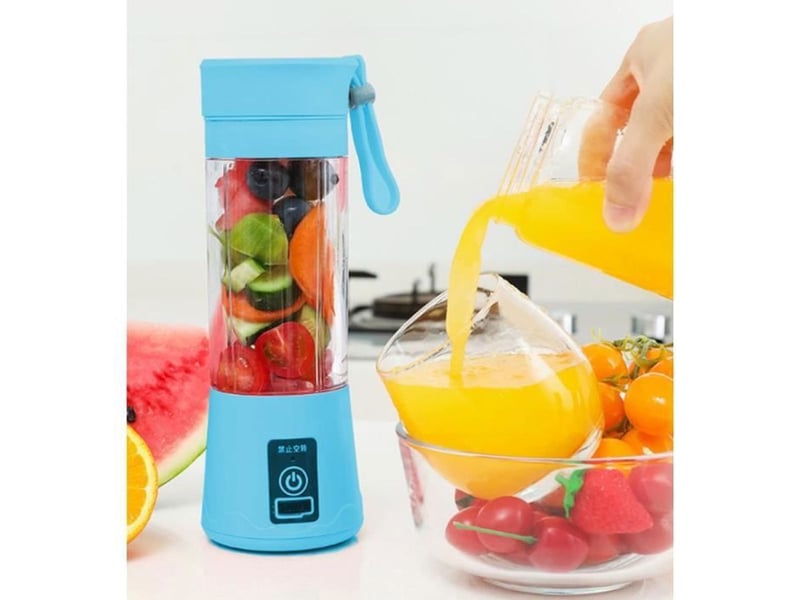  Mini blender portable 380 ml bleu rechargeable usb 6 lames 3d  - Conforama A
