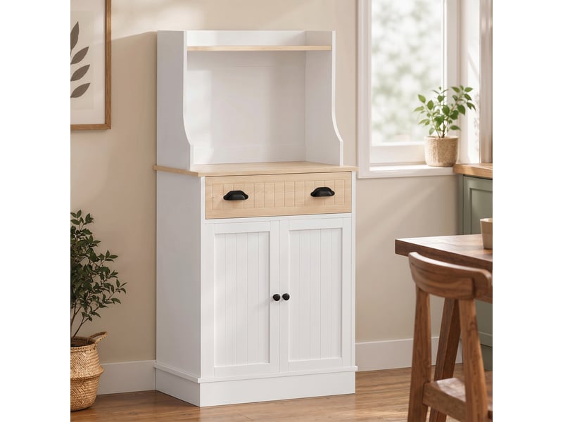  Meuble armoire micro-ondes pour cuisine avec espace ouvert 1 tiroir et placard 2 portes chêne 61 x 35 x 125,4 cm  - Conforama D