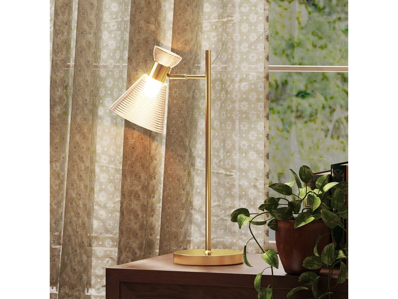  Lampe de table moderne avec abat-jour réglable en verre ambré et satiné, douille e27, dorée  - Conforama C