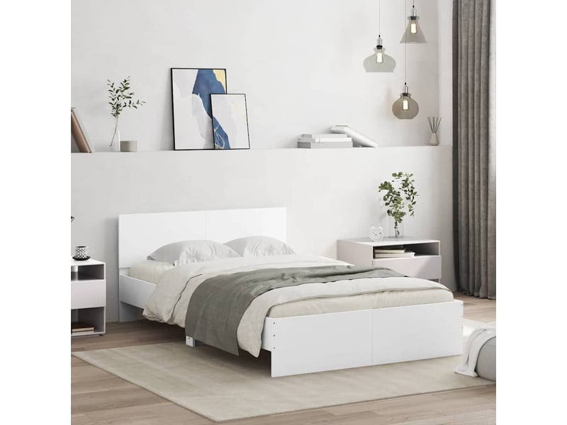  Cadre de lit avec tête de lit et led blanc 120x190 cm  - Conforama D