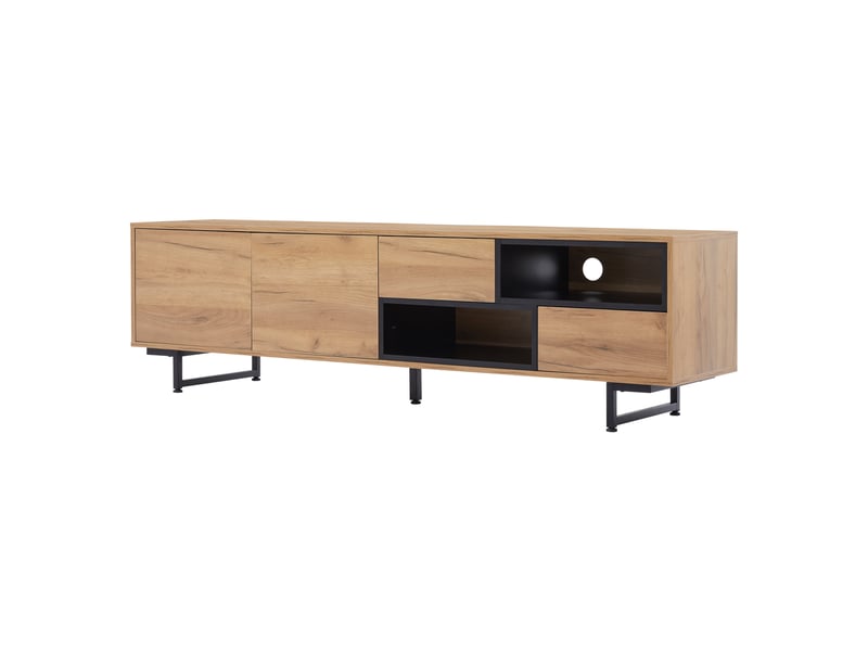  Meuble tv bas à niches ouvertes et rangements fermés, panneaux de particules, 173 × 38 × 48 cm, bois naturel  - Conforama A