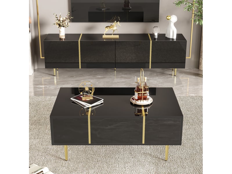  Ensemble meuble tv et table basse modenvie noir brillant avec rangement 170 x 35 x 46 cm et 100 x 60 x 41,5 cm  - Conforama B