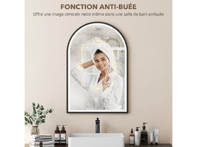  Miroir salle de bain kere led arche anti-buée réglable noir  - Conforama E