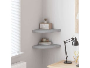 Lot de 2 étagères d'angle murales, étagères suspendues gris béton 35x35x3,8 cm mdf cf42782
