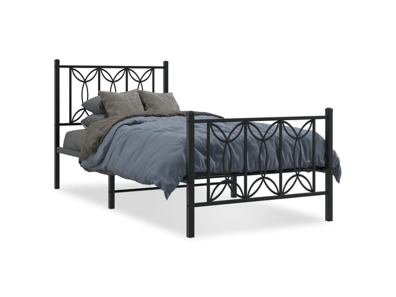  Lit simple- lit adulte -  cadre de lit métal sans matelas avec pied de lit noir 90x200 cm  - Conforama A