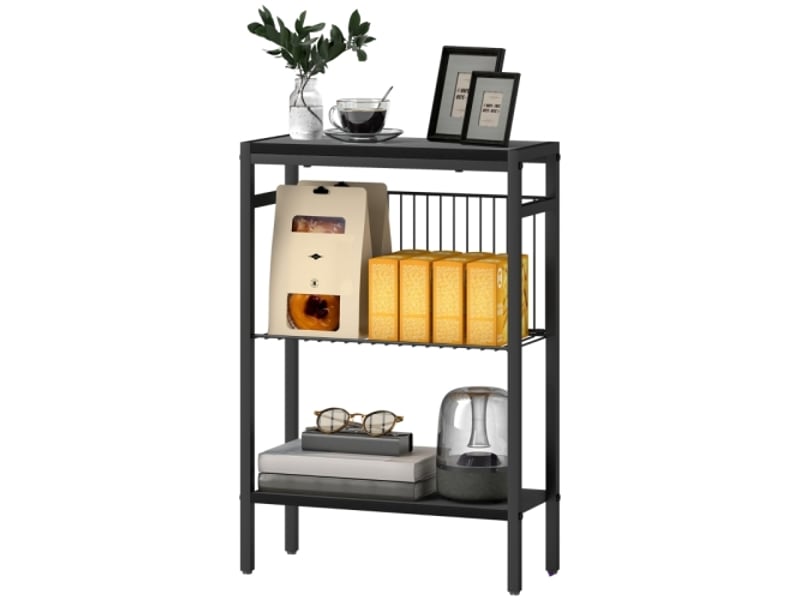  Table d’appoint noire à 2 niveaux avec cadre acier, table basse et chevet pour salon et chambre  - Conforama A