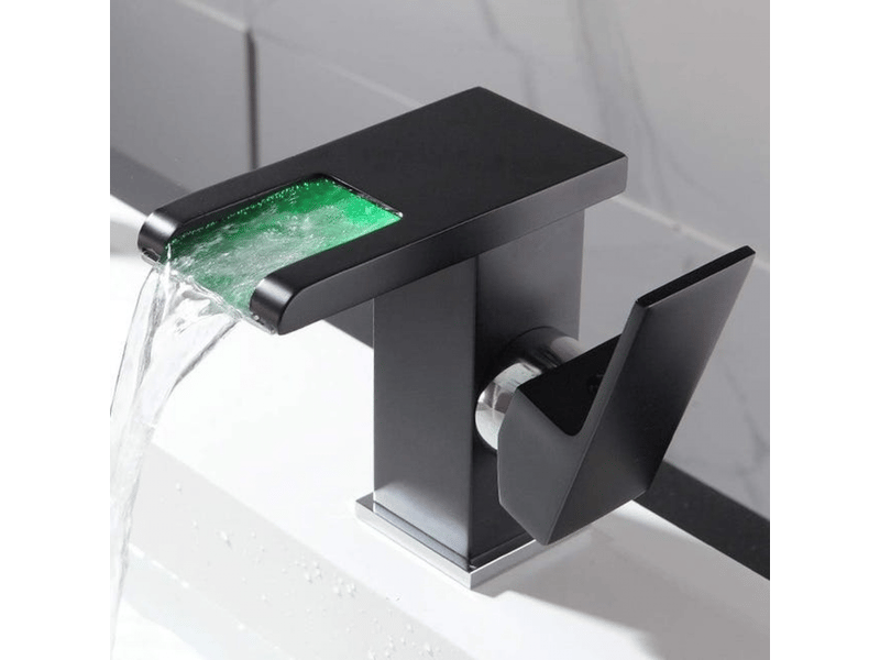  Robinet mitigeur de salle de bain noir avec éclairage led cascade - mitigeur de salle de bain  - Conforama C