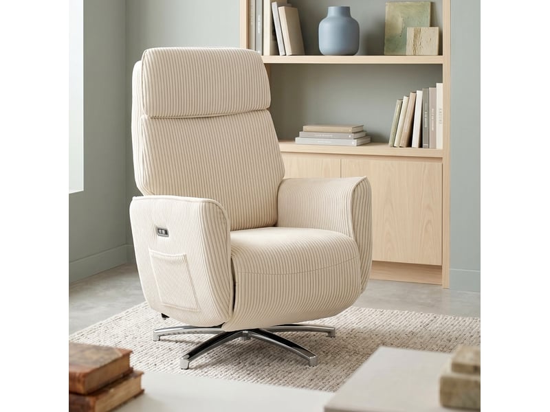  Fauteuil relax électrique à double moteur, pivotant avec usb, en polyester blanc crème, 87 × 76 × 114 cm  - Conforama B