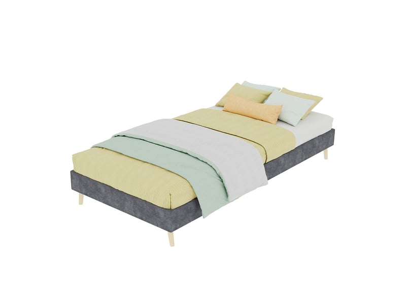  Modenvie cadre de lit 90x200 cm - revetement en tissu et pieds en bois, sans tete de lit - gris  - Conforama A