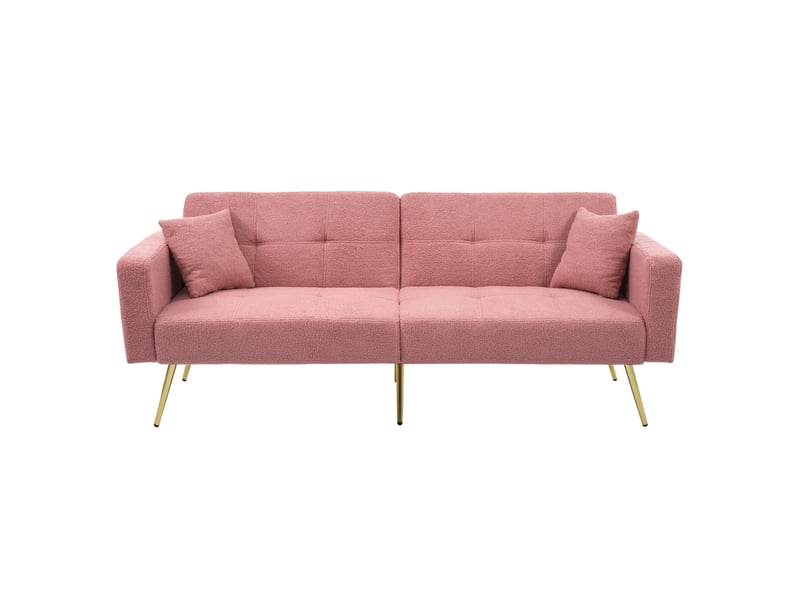 Canapé-lit 2 places 175x64x72 cm inclinable avec coussins et poches latérales, structure en bois, rose, sans matelas  - Conforama B
