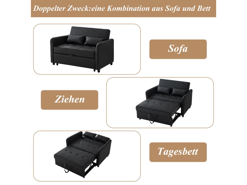  Canapé lit convertible 2 places avec revêtement en pu imperméable, dossier réglable, fonction lit extensible pour salon, 122x83x82cm.  - Conforama D