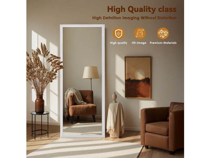  Miroir sur pied 160x50 cm support métallique réglable bois métal blanc  - Conforama C