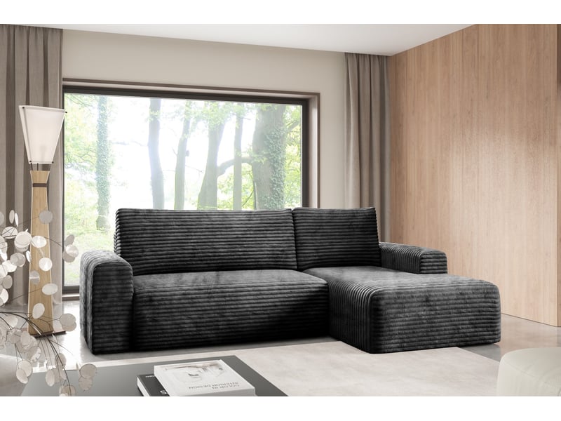  Canapé d'angle convertible en velours côtelé sontii noir  - Conforama B