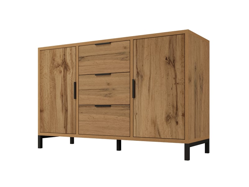 Buffet industriel chêne foncé 120 × 40 × 76 cm, 3 tiroirs et 2 portes IKSETERA TRADING LTD - Conforama R