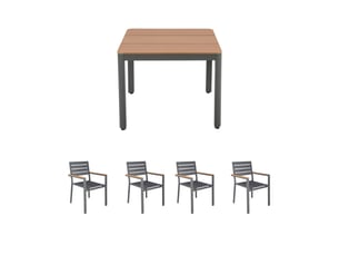 Ensemble table de jardin carrée 90x90x75cm+ 4 fauteuils gris - mimizan