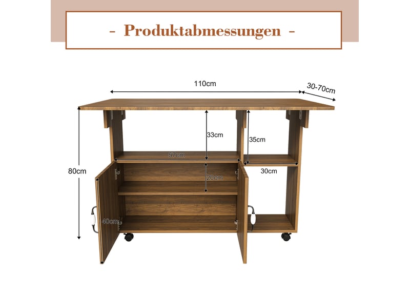  Table à manger mobile pliante 110x70x80 cm avec rangement mdf noyer clair  - Conforama E