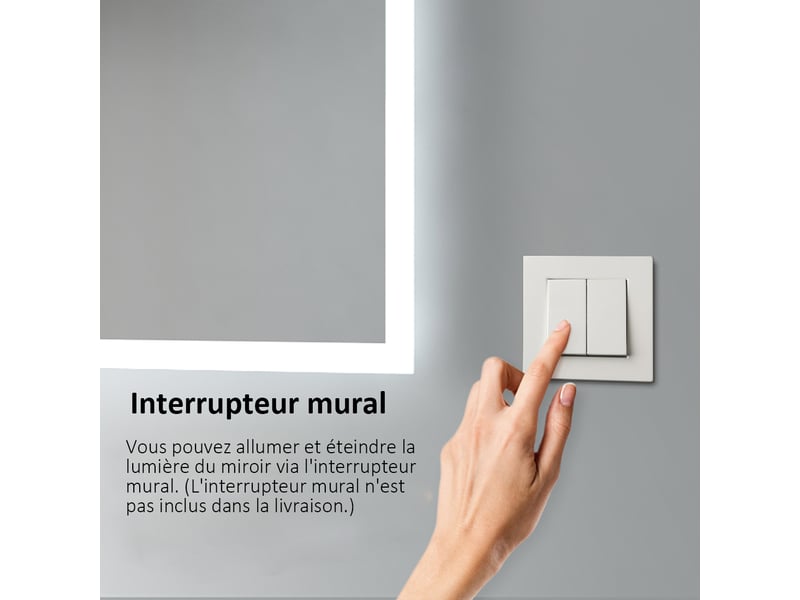  Emke miroir led salle de bain 50 x 70 cm, verre sans cuivre, blanc froid 6500k  - Conforama C