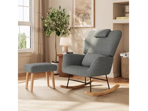 Fauteuil à bascule avec repose-pieds - 75x75x92,5 cm - rocking chair ergonomique en laine d'agneau et cadre métal - gris