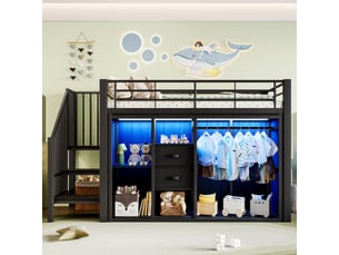 Lit mezzanine 90x200 cm <strong>MERAX</strong>  <strong>lit enfant noir</strong> coloris noir