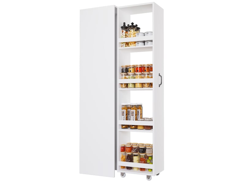 Bibliothèque étroite 40x30x160,5 cm avec roulettes, protections, rangement modulable, gain de place mdf blanc  - Conforama A
