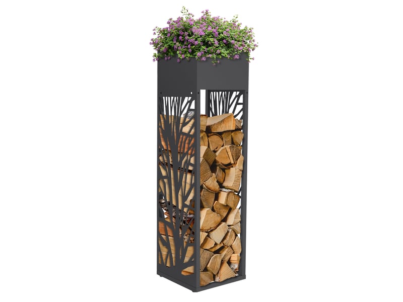  Ml-design range-bûches modulable avec jardinière en acier galvanisé, intérieur et extérieur, résistant aux intempéries, rangement bois de chauffage, motif de branches, anthracite, 30 x 30 x 111 cm ECD Germany GmbH - Conforama A