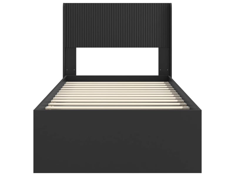  Lit simple- lit adulte -  cadre de lit avec rangement et tête de lit noir 90 x 190 cm  - Conforama D