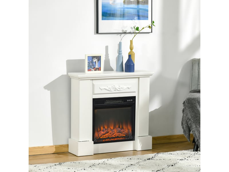  Cheminée électrique au sol 1800 w avec effet flamme réglable, meuble blanc  - Conforama C