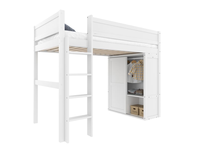  Modenvie lit mezzanine enfant 90x200 cm - avec armoire et rangement intégré, sans matelas - blanc  - Conforama A